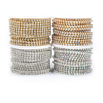 Round Shape Sew-On Cup Chain with Glass Loose Rhinestone Decoration for Dresses - Sizes 3mm-8mm