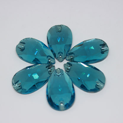 K9 Glass Double Hole DIY Clothing Rhinestones - Oval Shaped Sew-on Stone Chamfered Diamonds Flat Bottom for Hat Garment