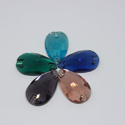 K9 Glass Double Hole DIY Clothing Rhinestones - Oval Shaped Sew-on Stone Chamfered Diamonds Flat Bottom for Hat Garment