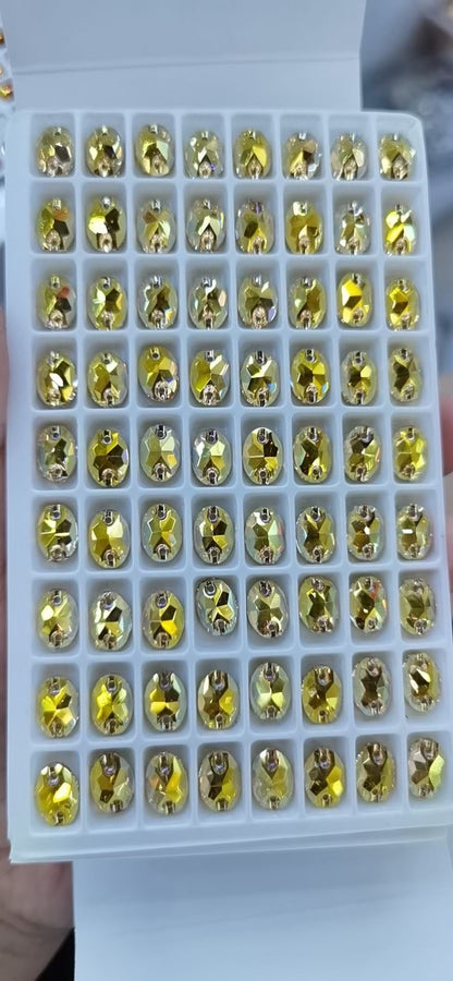 K9 Glass Double Hole DIY Clothing Rhinestones - Oval Shaped Sew-on Stone Chamfered Diamonds Flat Bottom for Hat Garment
