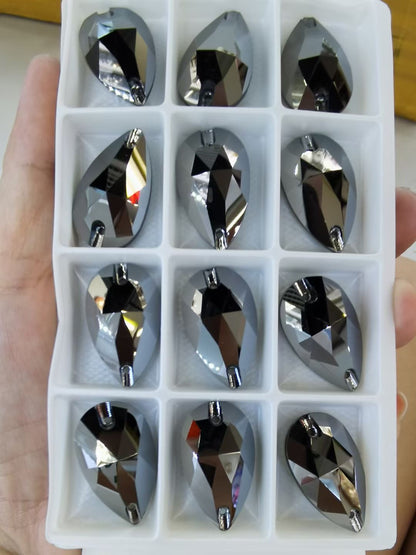 K9 Glass Double Hole DIY Clothing Rhinestones - Oval Shaped Sew-on Stone Chamfered Diamonds Flat Bottom for Hat Garment