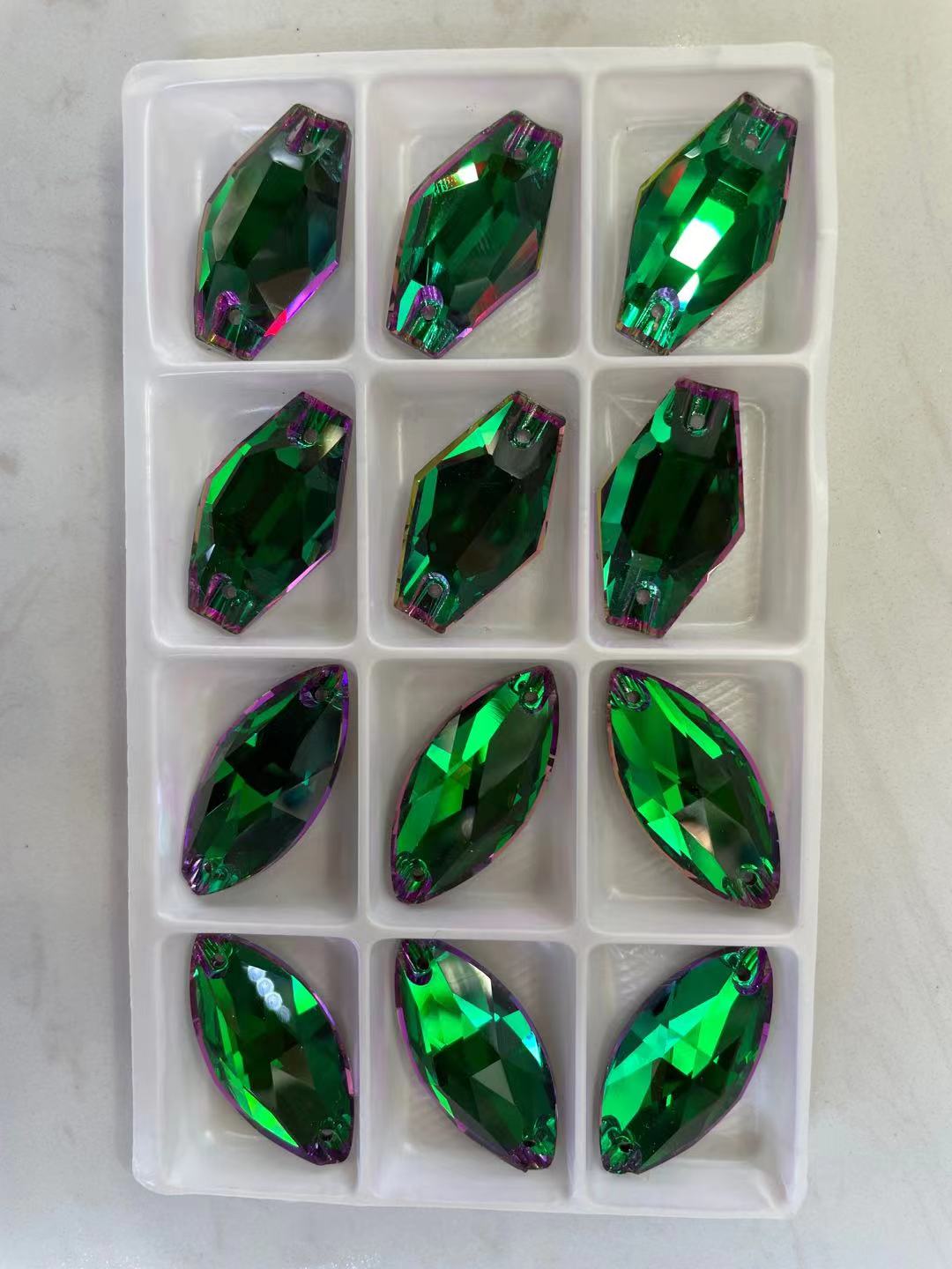 K9 Glass Double Hole DIY Clothing Rhinestones - Oval Shaped Sew-on Stone Chamfered Diamonds Flat Bottom for Hat Garment