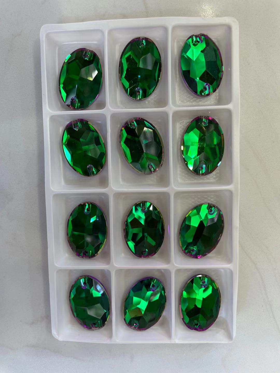 K9 Glass Double Hole DIY Clothing Rhinestones - Oval Shaped Sew-on Stone Chamfered Diamonds Flat Bottom for Hat Garment