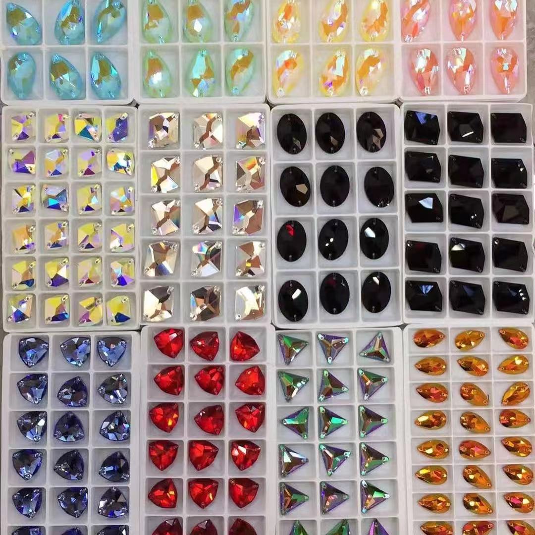 K9 Glass Double Hole DIY Clothing Rhinestones - Oval Shaped Sew-on Stone Chamfered Diamonds Flat Bottom for Hat Garment