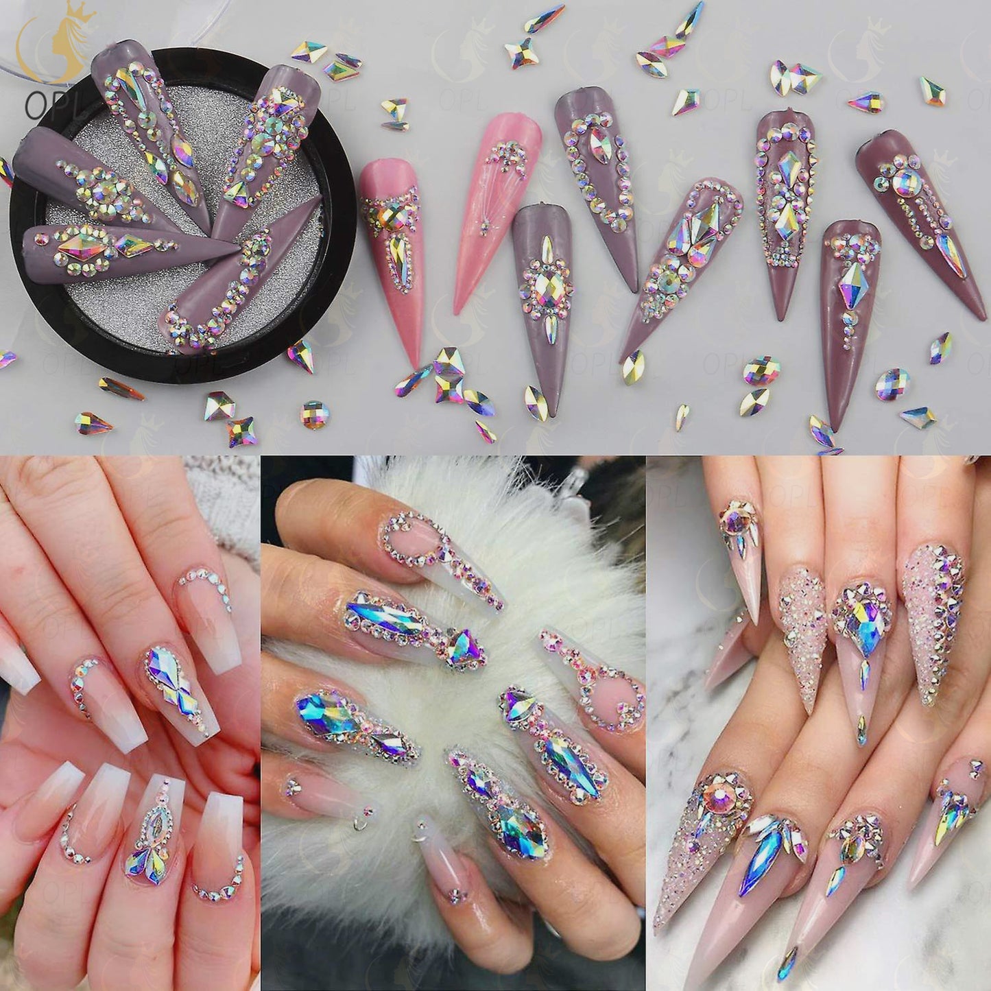 3D Irregular Flat Back Rhinestones - K9 Fancy Crystal AB Decorative Stones for Nail