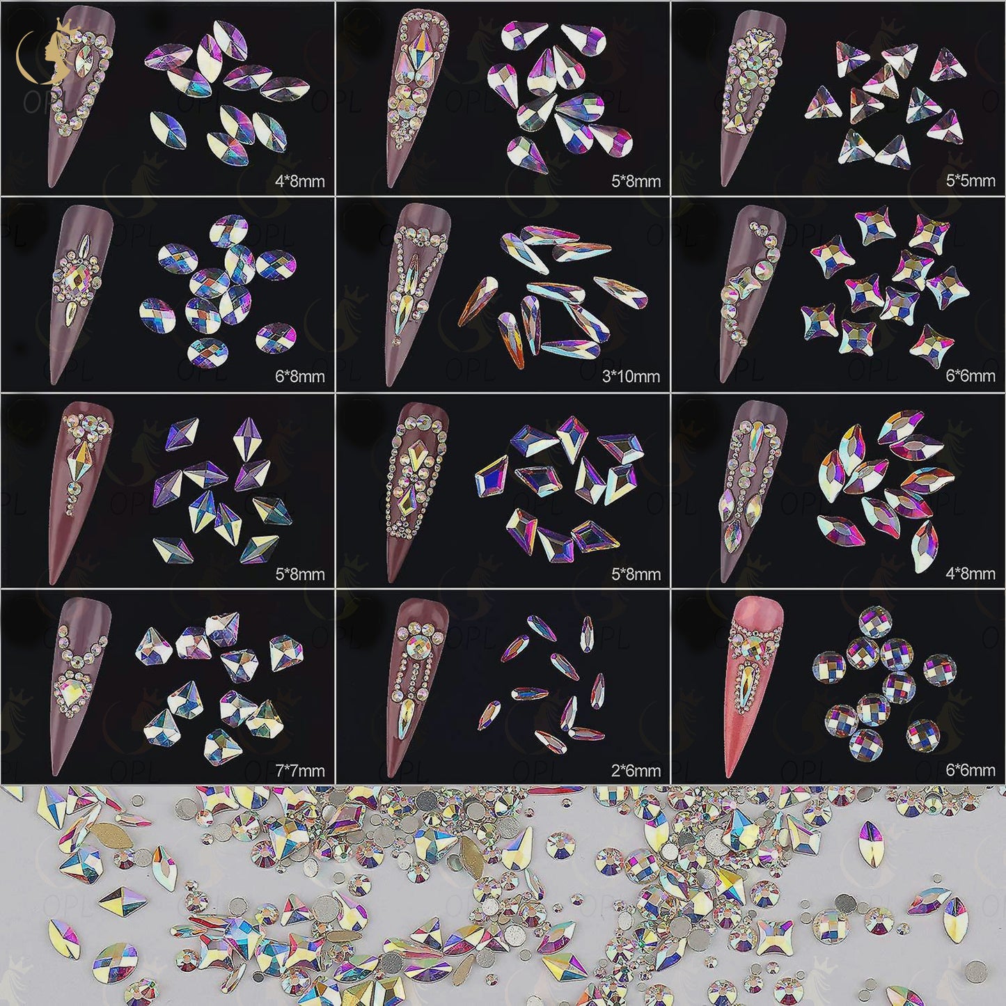 3D Irregular Flat Back Rhinestones - K9 Fancy Crystal AB Decorative Stones for Nail