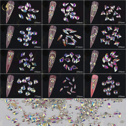 3D Irregular Flat Back Rhinestones - K9 Fancy Crystal AB Decorative Stones for Nail